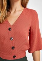 Bayan Kiremit Düğme Detaylı V Yaka Gömlek