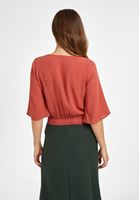 Bayan Kiremit Düğme Detaylı V Yaka Gömlek