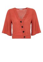 Bayan Kiremit Düğme Detaylı V Yaka Gömlek