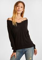 Bayan Siyah Dantel Detaylı Triko Kazak