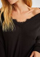 Bayan Siyah Dantel Detaylı Triko Kazak