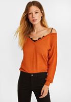 Bayan Turuncu Dantel Detaylı Triko Kazak