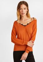 Bayan Turuncu Dantel Detaylı Triko Kazak