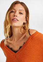 Bayan Turuncu Dantel Detaylı Triko Kazak