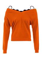 Bayan Turuncu Dantel Detaylı Triko Kazak