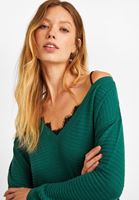 Bayan Yeşil Dantel Detaylı Triko Kazak