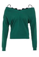 Bayan Yeşil Dantel Detaylı Triko Kazak