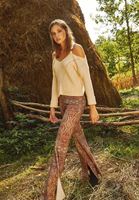 Bayan Çok Renkli Yırtmaç Detaylı Flare Tayt Pantolon