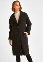 Bayan Siyah Cep Detaylı Kaban