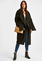 Bayan Siyah Şal Yaka Detaylı Uzun Kaban