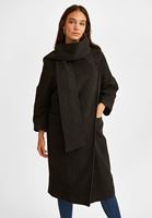 Bayan Siyah Şal Yaka Detaylı Uzun Kaban