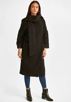 Bayan Siyah Şal Yaka Detaylı Uzun Kaban