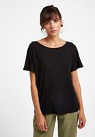 Bayan Siyah Sıfır Yaka Kolları Fırfırlı Tişört ( MODAL )