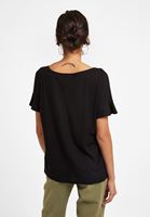 Bayan Siyah Sıfır Yaka Kolları Fırfırlı Tişört ( MODAL )