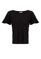 Bayan Siyah Sıfır Yaka Kolları Fırfırlı Tişört ( MODAL )