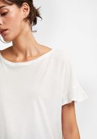 Bayan Krem Sıfır Yaka Kolları Fırfırlı Tişört ( MODAL )