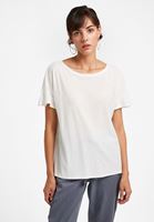 Bayan Krem Sıfır Yaka Kolları Fırfırlı Tişört ( MODAL )