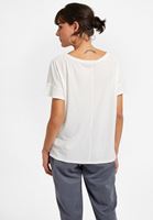 Bayan Krem Sıfır Yaka Kolları Fırfırlı Tişört ( MODAL )