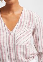 Bayan Çok Renkli V Yaka Çizgili Gömlek