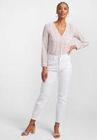 Bayan Çok Renkli V Yaka Çizgili Gömlek