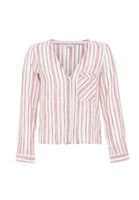 Bayan Çok Renkli V Yaka Çizgili Gömlek