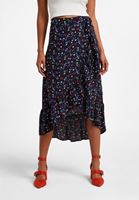 Bayan Çok Renkli Desenli Kruvaze Midi Etek