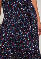 Bayan Çok Renkli Desenli Kruvaze Midi Etek