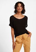 Bayan Siyah Bot Yaka Keten Tişört