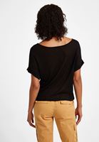 Bayan Siyah Bot Yaka Keten Tişört