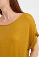 Bayan Sarı Bot Yaka Keten Tişört