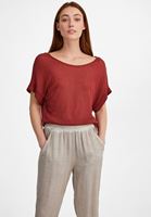 Bayan Bordo Bot Yaka Keten Tişört
