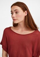 Bayan Bordo Bot Yaka Keten Tişört