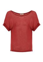 Bayan Bordo Bot Yaka Keten Tişört