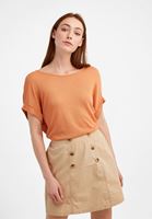 Bayan Turuncu Bot Yaka Keten Tişört