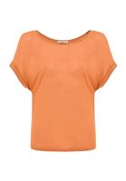 Bayan Turuncu Bot Yaka Keten Tişört