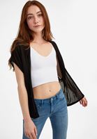 Bayan Siyah Keten Karışımlı Kısa Hırka