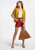 Bayan Sarı Keten Karışımlı Kısa Hırka