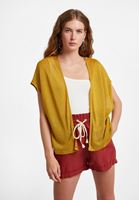 Bayan Sarı Keten Karışımlı Kısa Hırka