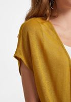 Bayan Sarı Keten Karışımlı Kısa Hırka