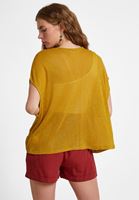 Bayan Sarı Keten Karışımlı Kısa Hırka