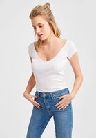 Bayan Beyaz Biye Detaylı V Yaka Tişört
