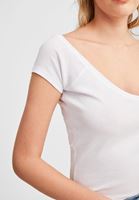 Bayan Beyaz Biye Detaylı V Yaka Tişört
