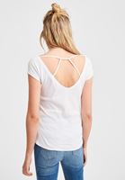 Bayan Beyaz Biye Detaylı V Yaka Tişört