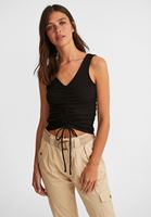 Bayan Siyah Büzgü Detaylı V Yaka Atlet