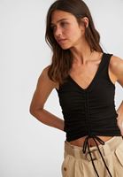 Bayan Siyah Büzgü Detaylı V Yaka Atlet