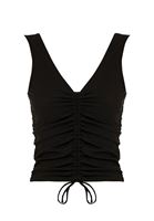 Bayan Siyah Büzgü Detaylı V Yaka Atlet