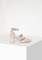 Bayan Krem Toka Detaylı Topuklu Ayakkabı