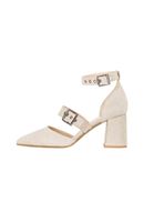 Bayan Krem Toka Detaylı Topuklu Ayakkabı