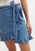 Bayan Mavi Fırfır Detaylı Denim Etek