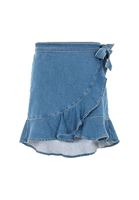 Bayan Mavi Fırfır Detaylı Denim Etek